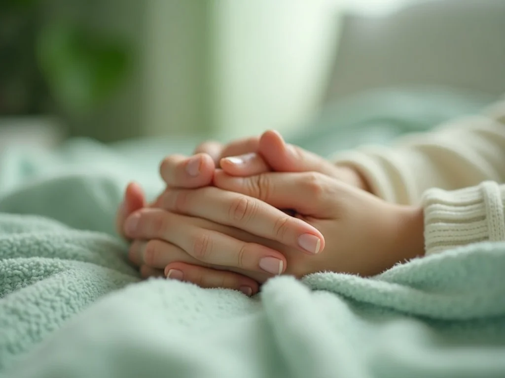 Hands resting on soft blanket during breathing exercise